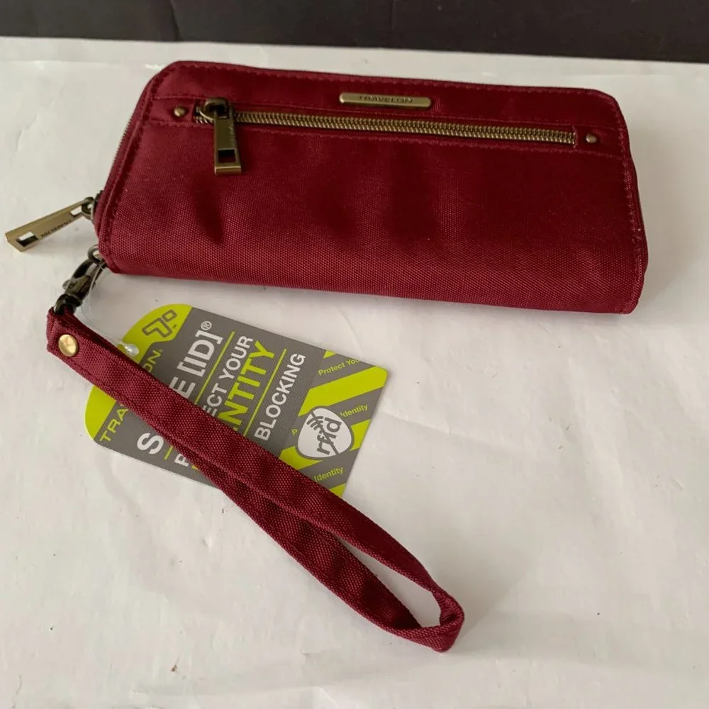 Travelon RFID Burgundy Blocking Zip Around Wallet Credit Card Safety 4x7.5” New - Picture 2 of 8